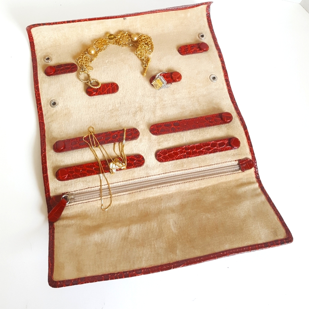 Graphic Image Roll Up Jewelry Leather Travel Case